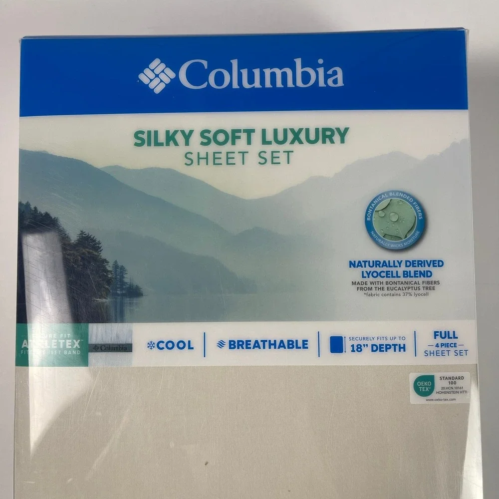 Columbia Silky Soft Luxury Full Sheet Set 4pc Lyocell Blend Beige Khaki 18in DP